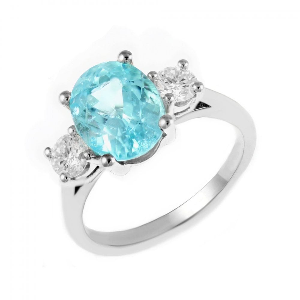 Platinum 2.26ct Paraiba tourmaline & 0.41ct diamond 3 stone ring