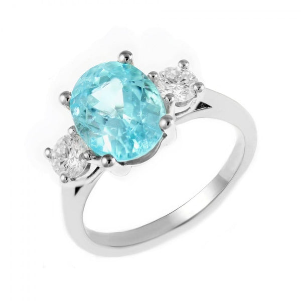 Platinum 2.26ct Paraiba tourmaline & 0.41ct diamond 3 stone ring