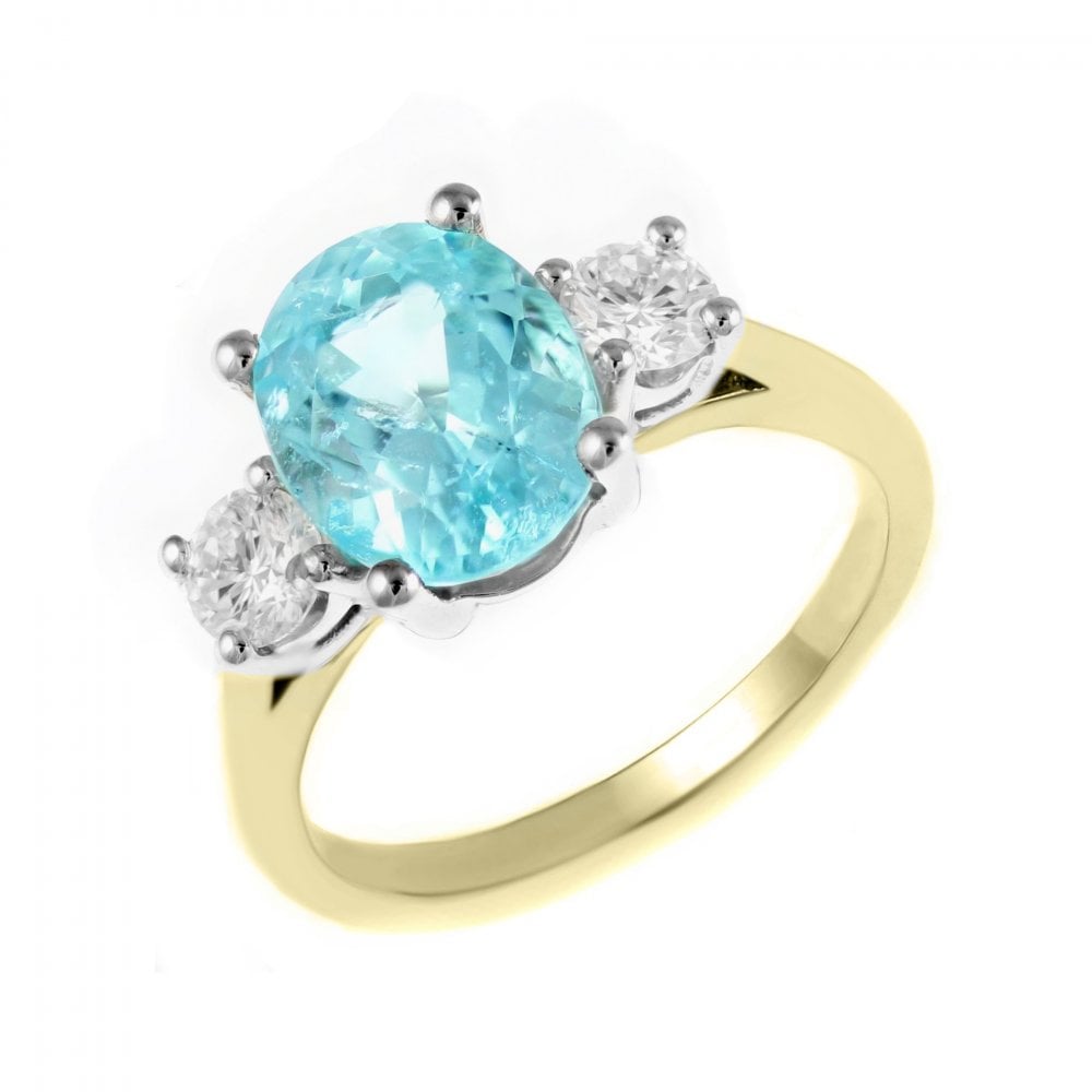18ct yellow gold 2.36ct Paraiba tourmaline & 0.25ct diamond ring