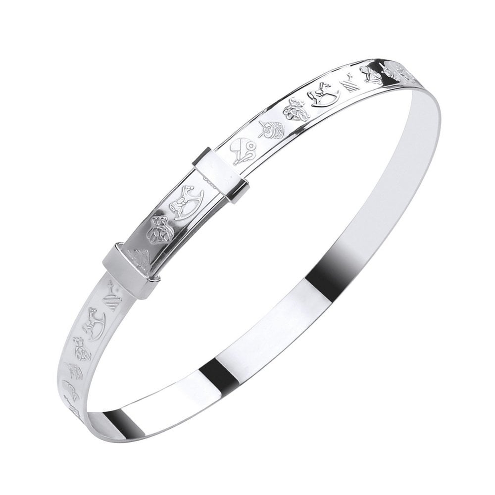 Silver 4.00mm expandable embossed baby bangle