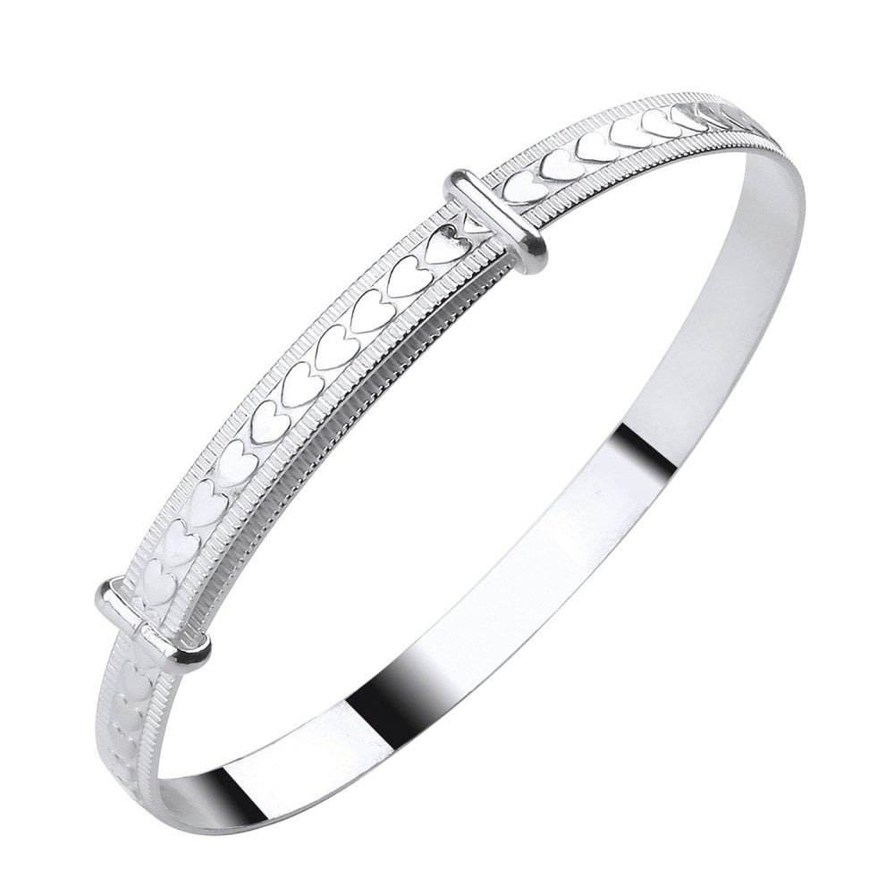 Silver 4.00mm expandable heart embossed baby bangle