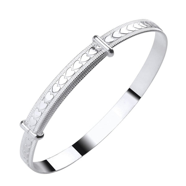 Silver 4.00mm expandable heart embossed baby bangle