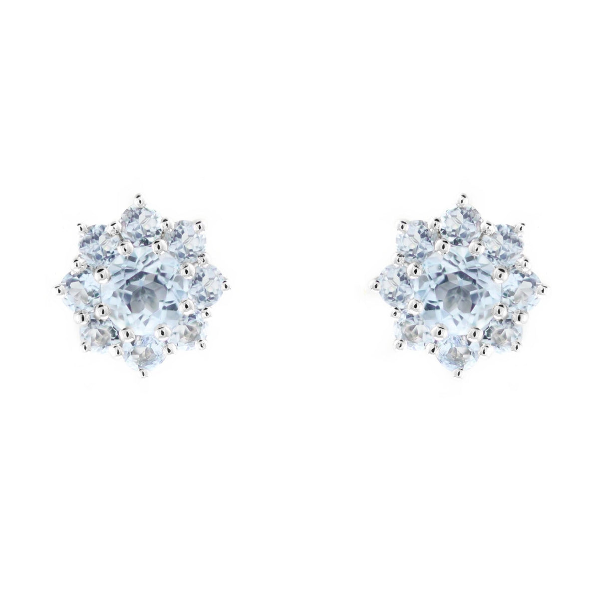 9ct white gold 4x4mm aquamarine cluster earrings