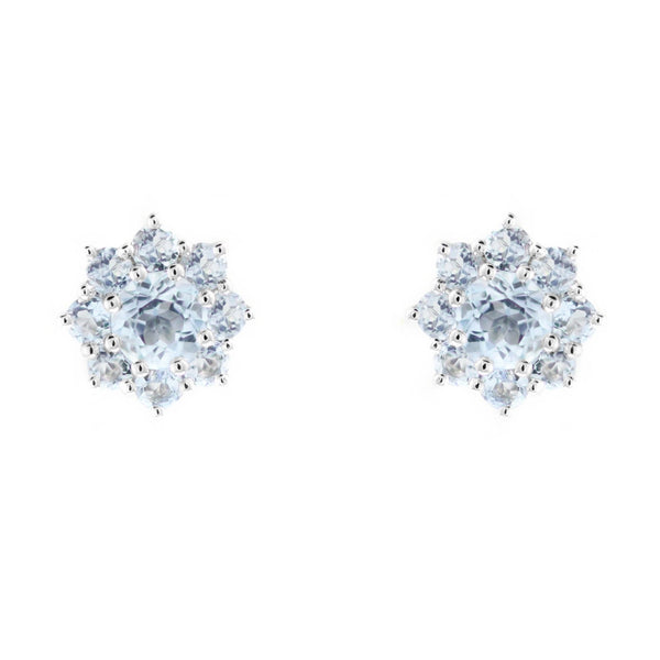 9ct white gold 4x4mm aquamarine cluster earrings