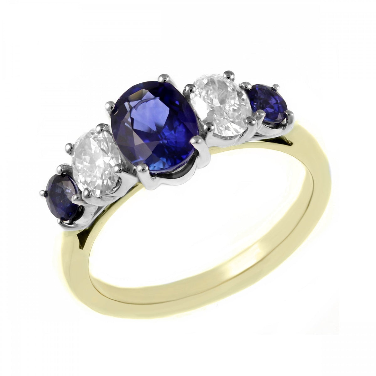 18ct yellow gold 2.11ct sapphire & 0.66ct diamond 5 stone ring