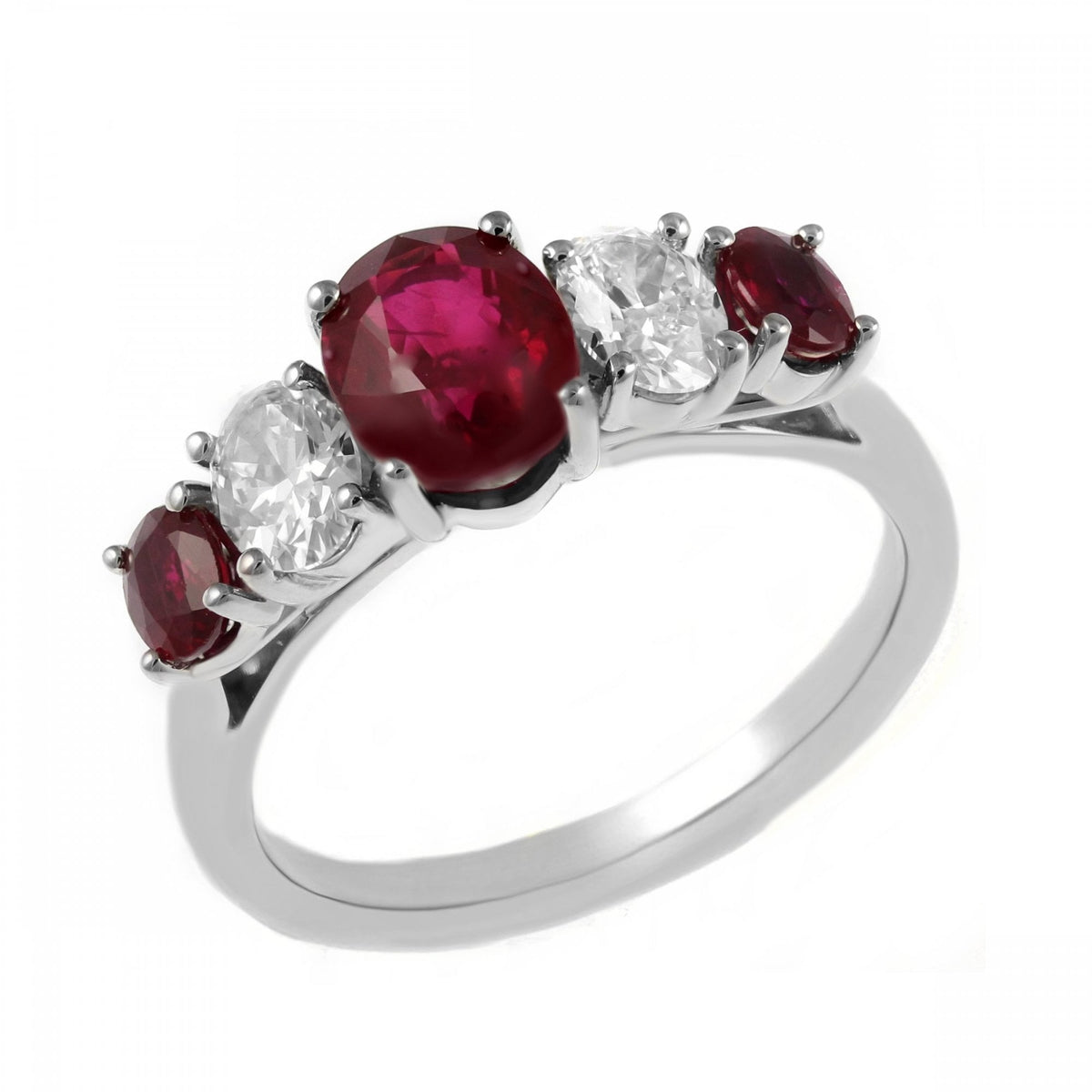 Platinum 2.02ct ruby & 0.67ct diamond 5 stone ring