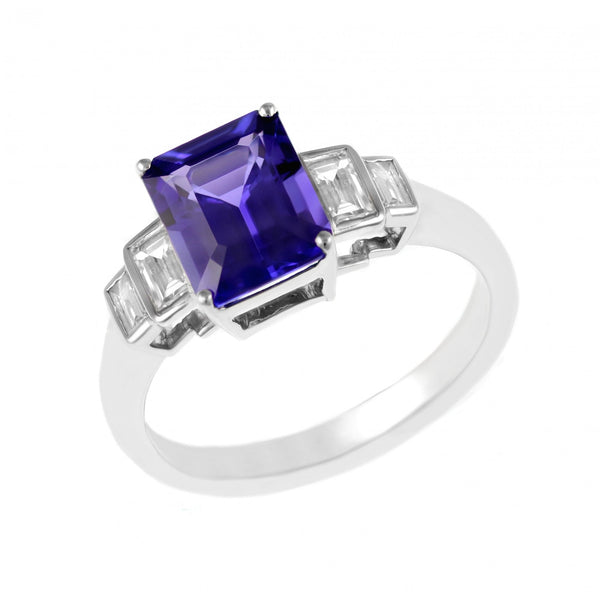 18ct white gold 2.64ct tanzanite & 0.20ct diamond ring