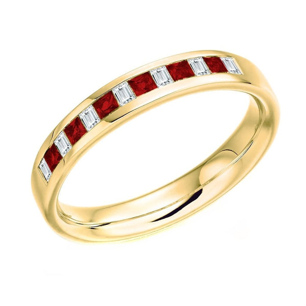 9ct yellow gold 0.27ct ruby & 0.16ct diamond eternity ring