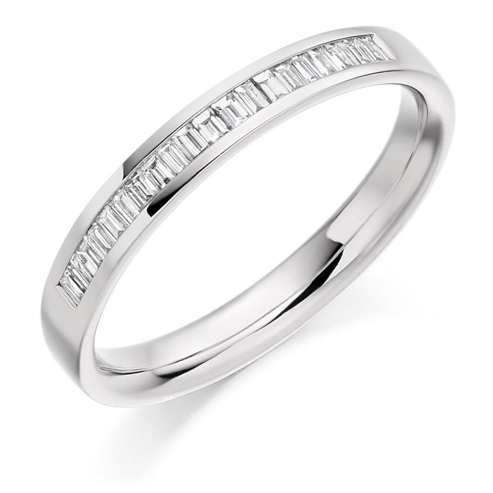 Platinum 0.20ct baguette cut diamond half eternity ring