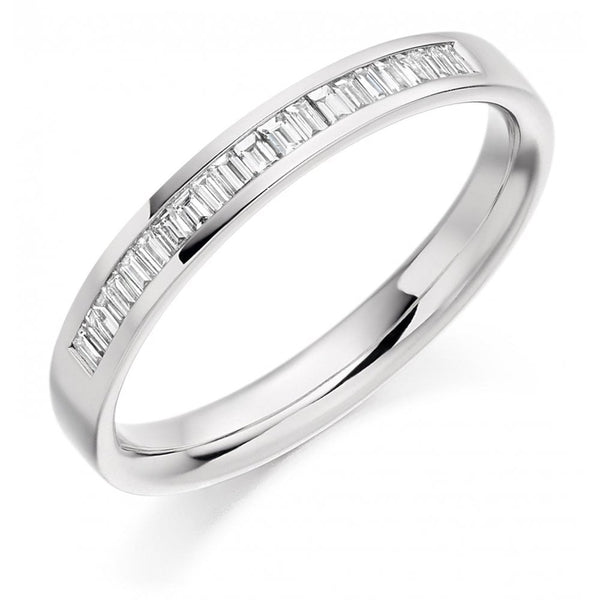 Platinum 0.20ct baguette cut diamond half eternity ring