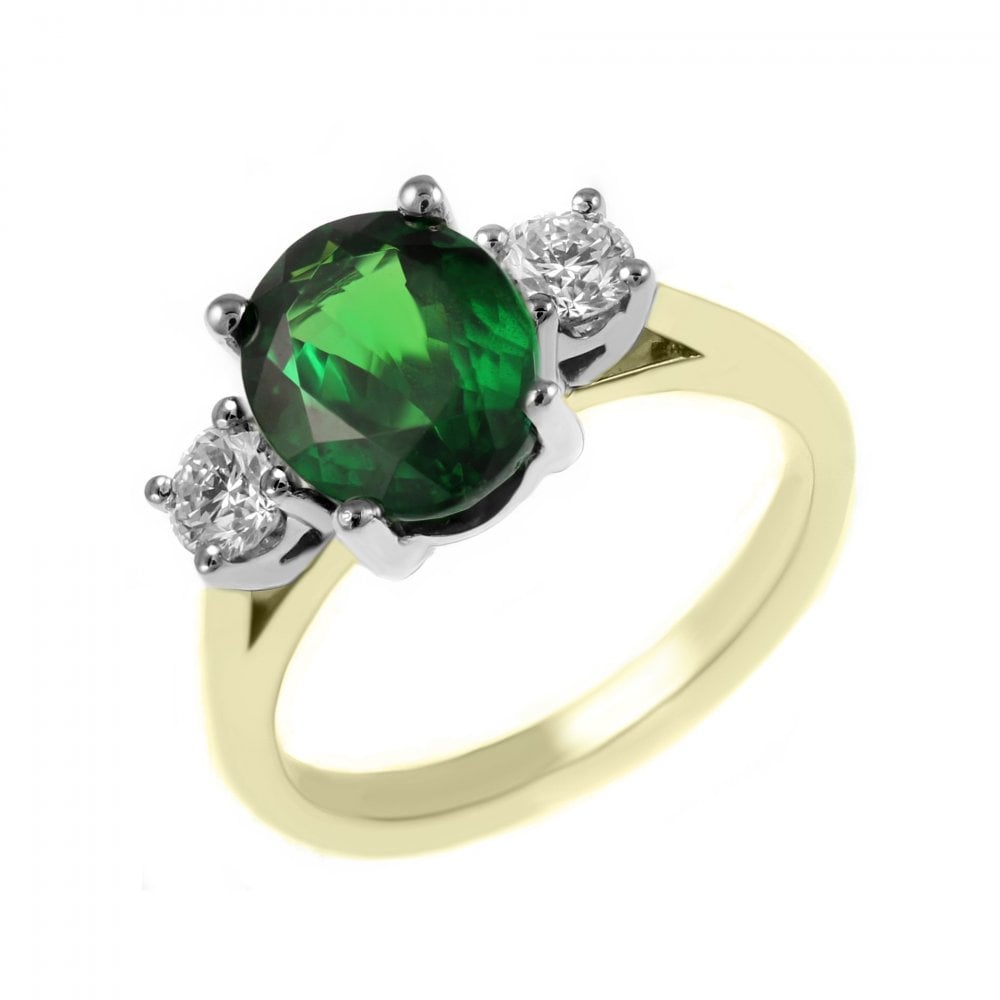 18ct yellow gold 1.84ct tsavorite garnet & 0.30ct diamond ring