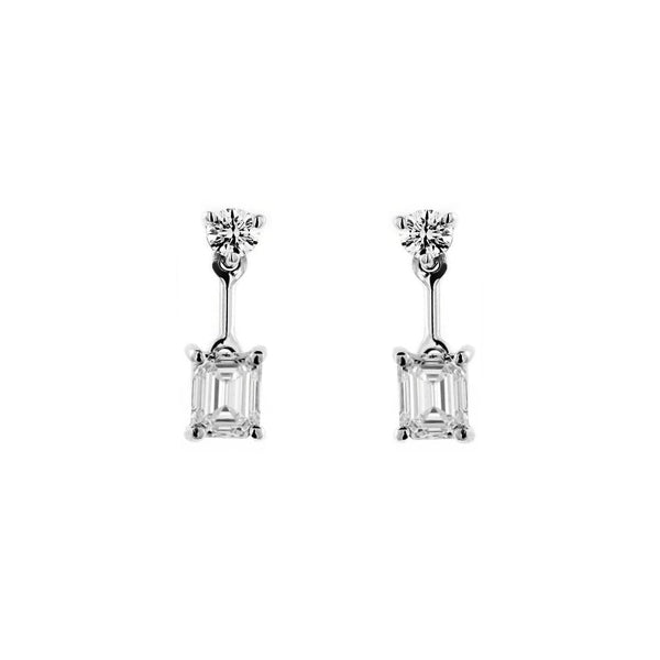 Platinum 1.19ct emerald & round brilliant diamond drop earrings