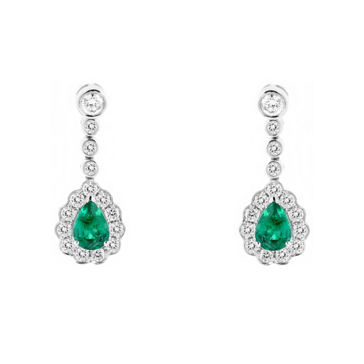 18ct white gold 1.25ct emerald & 1.16ct diamond drop earrings
