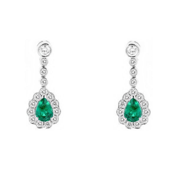 18ct white gold 1.25ct emerald & 1.16ct diamond drop earrings