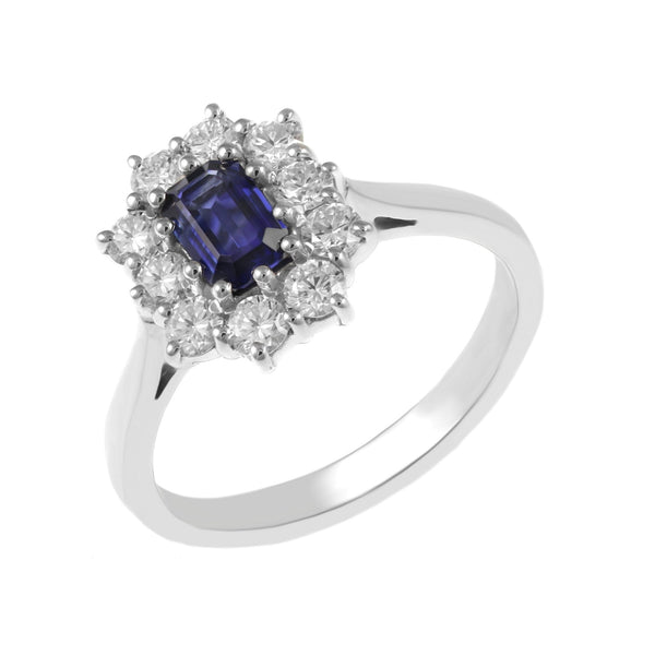 Platinum 0.72ct sapphire & 0.60ct diamond cluster ring