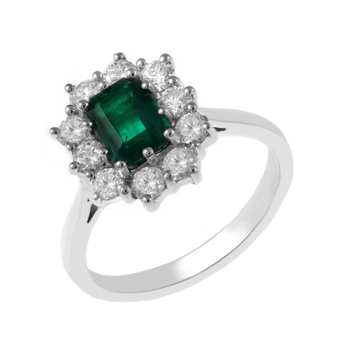 Platinum 0.95ct emerald & 0.80ct diamond cluster ring