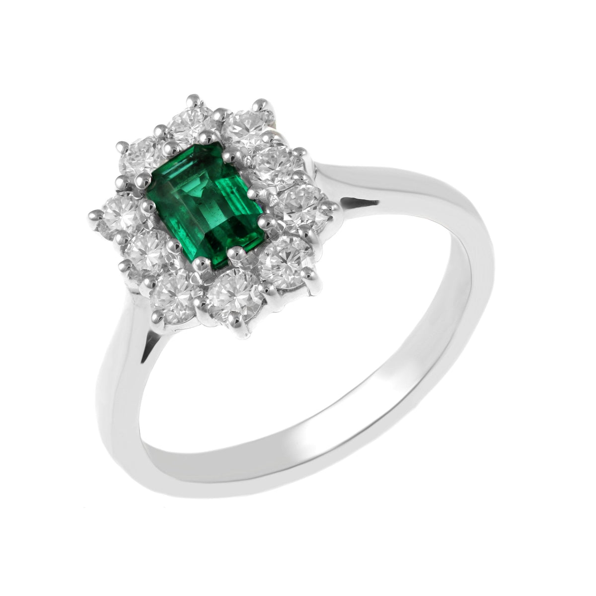 Platinum 0.61ct emerald & 0.60ct diamond cluster ring