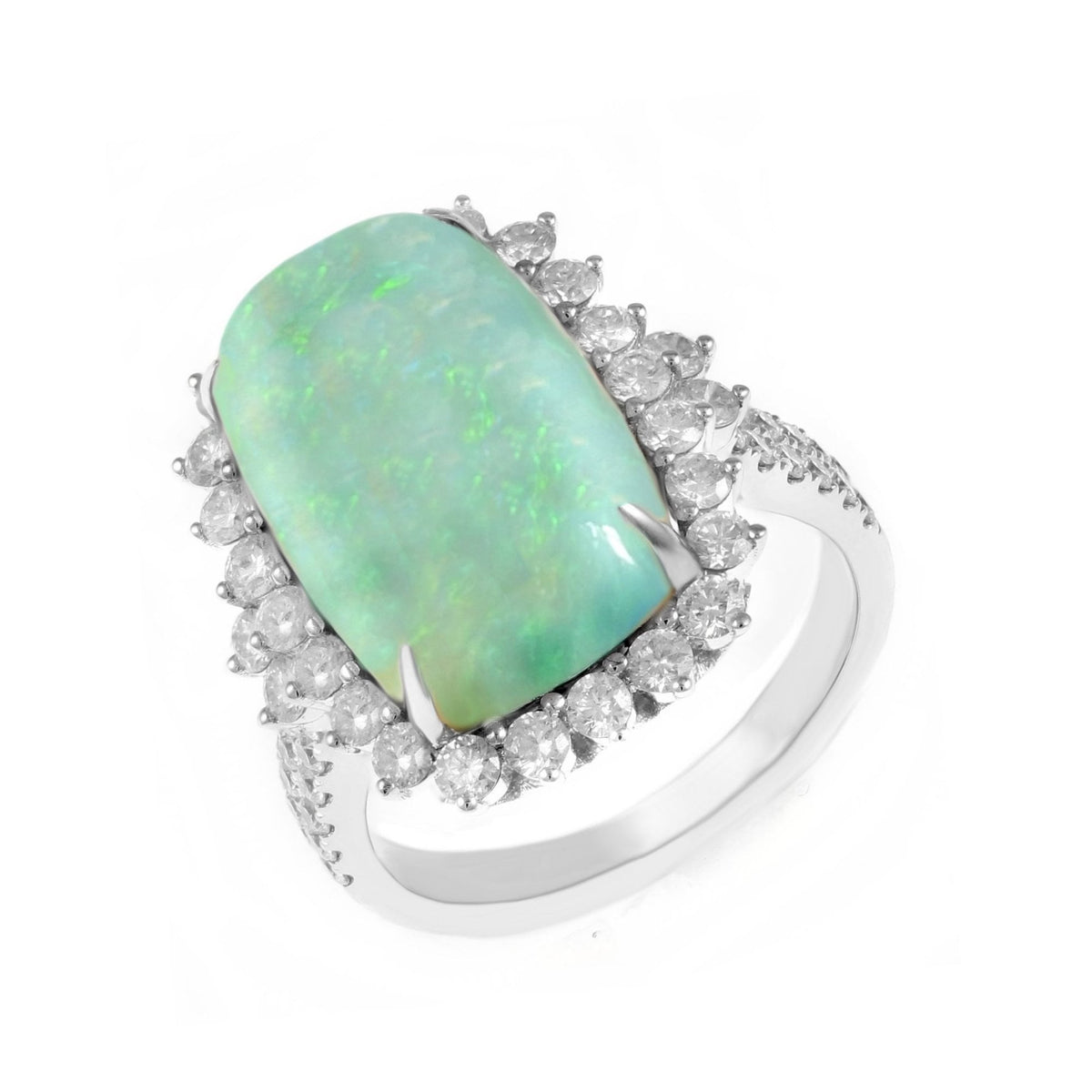 18ct white gold 8.21ct rectangular opal & 1.34ct diamond ring