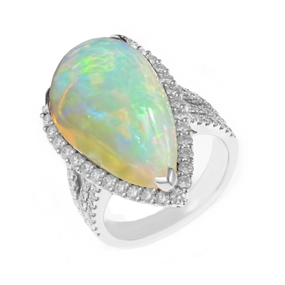 18ct white gold 9.73ct Ethiopian opal & 1.32ct diamond ring