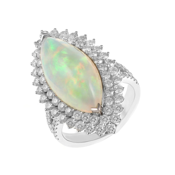 18ct white gold 5.84ct marquise opal & 2.27ct diamond ring