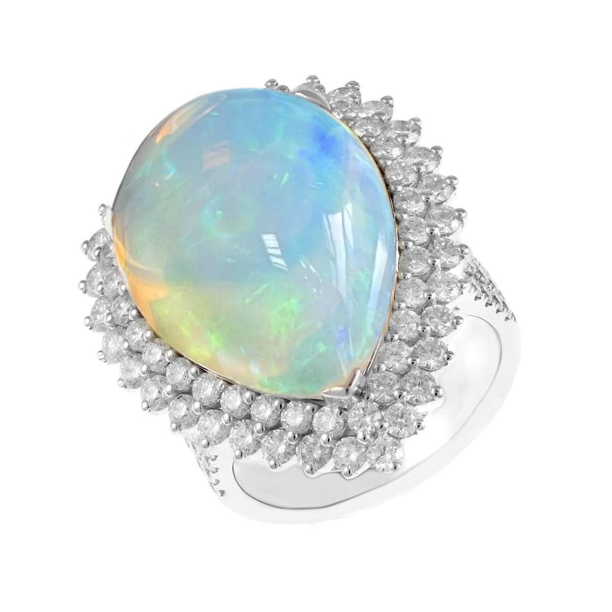 18ct white gold 9.73ct Ethiopian opal & 1.32ct diamond ring
