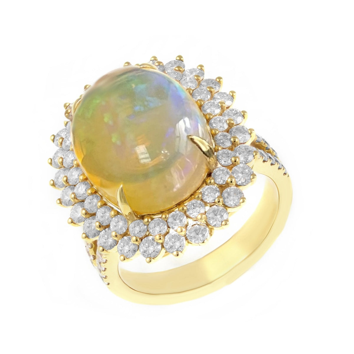 18ct yellow gold 7.33ct Ethiopian opal & 2.03ct diamond ring