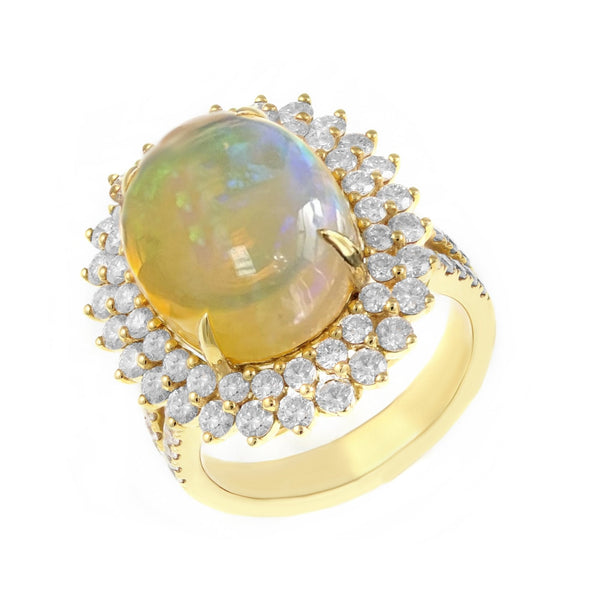 18ct yellow gold 7.33ct Ethiopian opal & 2.03ct diamond ring