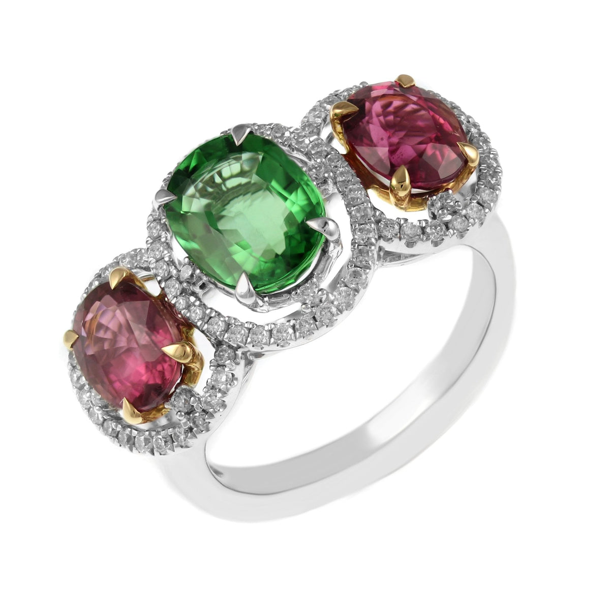 18ct white gold 3.91ct tourmaline & 0.47ct diamond cluster ring