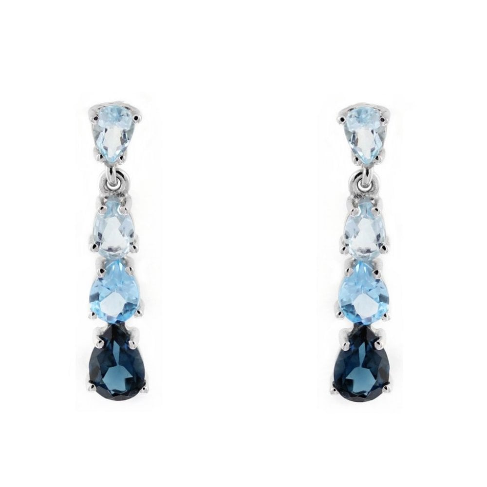 9ct white gold mutli topaz 4 stone drop earrings