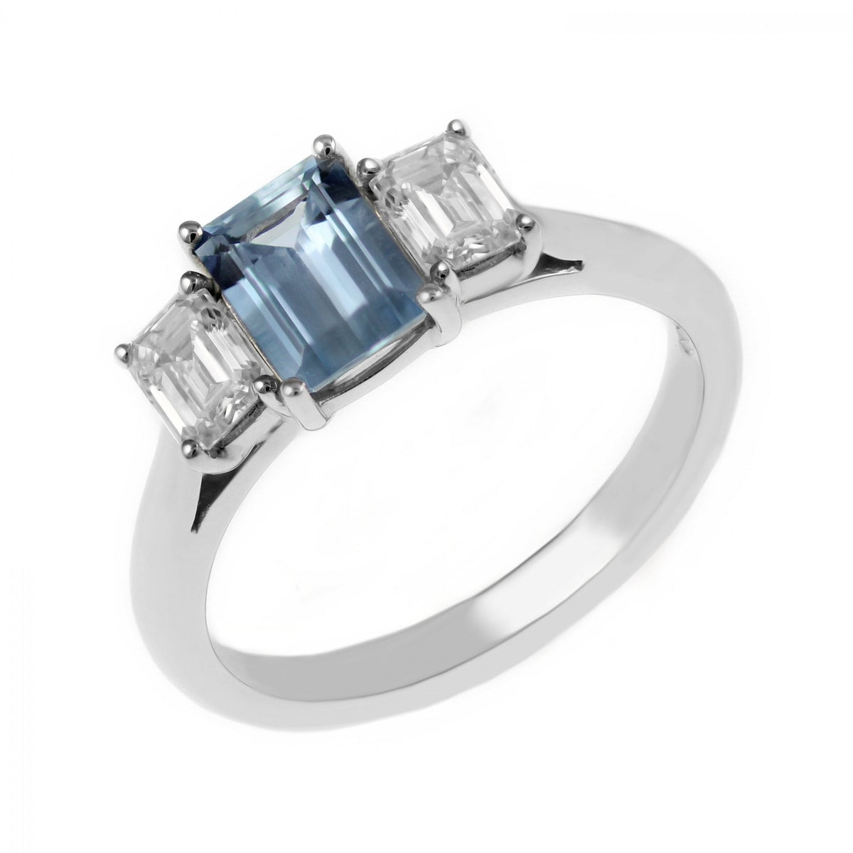 Platinum 1.02ct aquamarine & 0.66ct diamond 3 stone ring