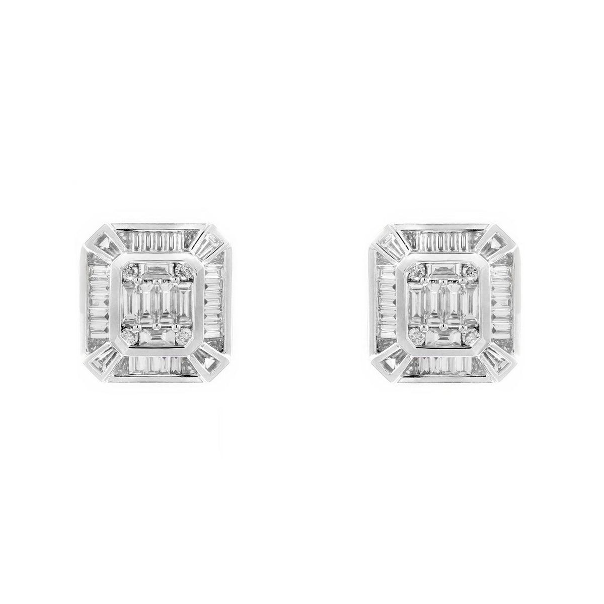 Platinum 1.04ct baguette & round cut diamond earrings
