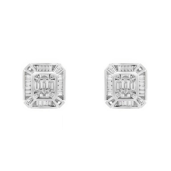 Platinum 1.04ct baguette & round cut diamond earrings