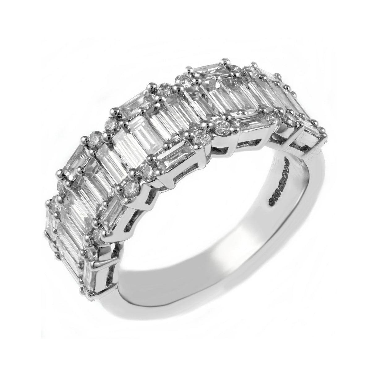 Platinum 2.18ct baguette & round diamond cluster ring