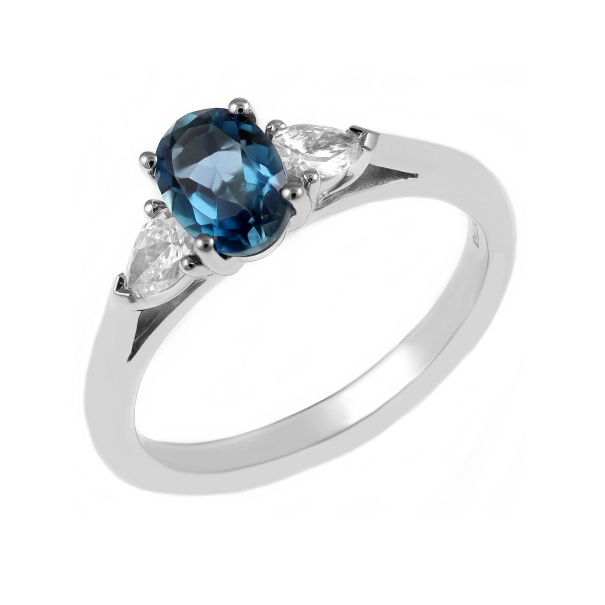 Platinum 0.94ct London blue topaz & 0.25ct diamond 3 stone ring