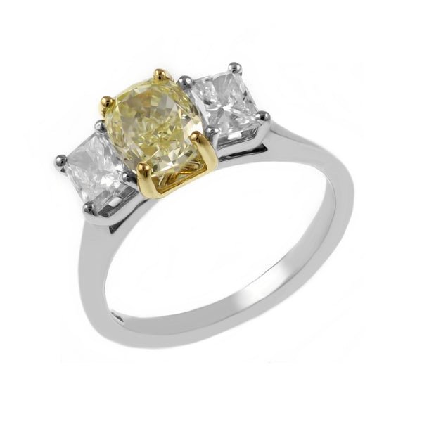 Platinum 1.40ct fancy yellow GIA & 0.80ct diamond 3 stone ring