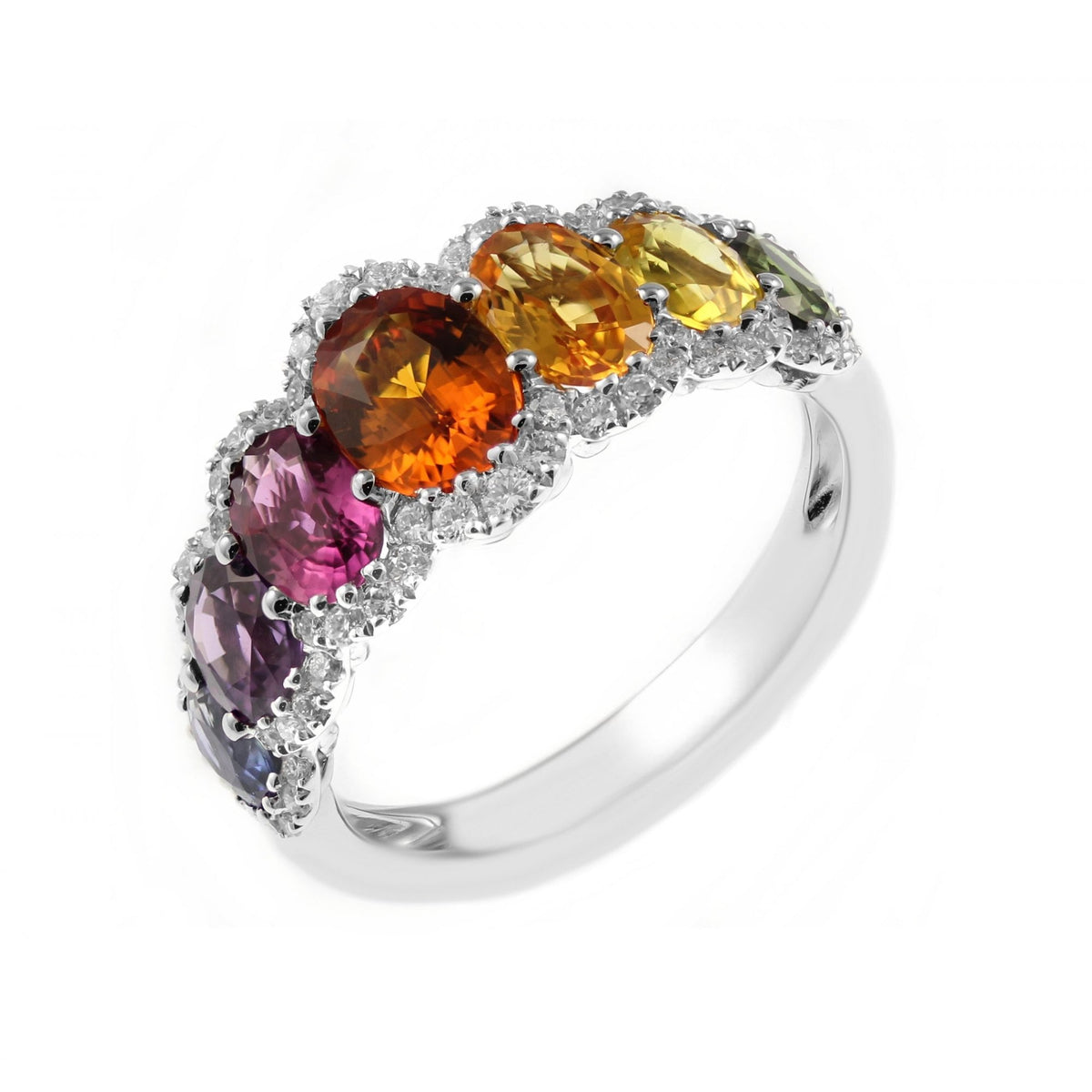 18ct white gold 3.45ct multi sapphire & 0.34ct diamond ring