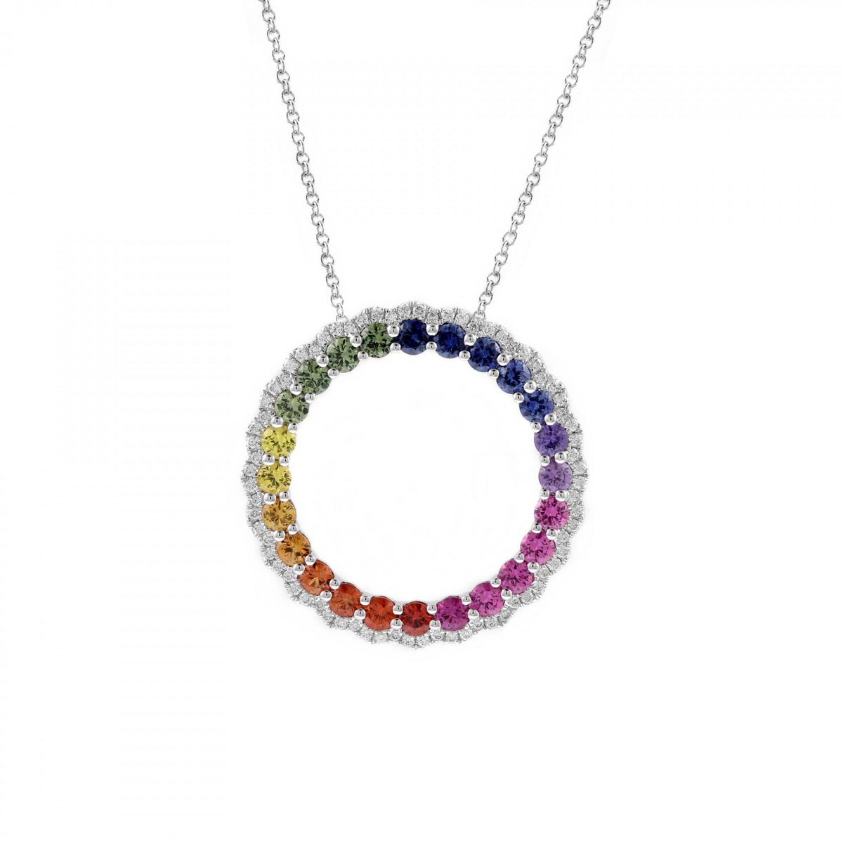 18ct white gold 1.42ct multi sapphire & 0.22ct diamond pendant