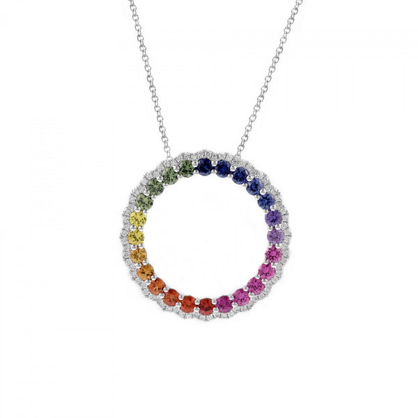 18ct white gold 1.42ct multi sapphire & 0.22ct diamond pendant