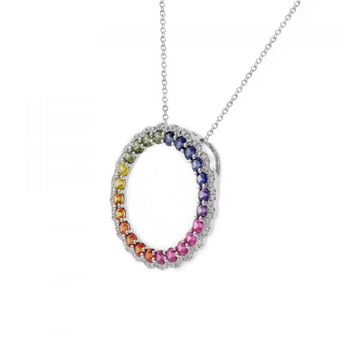 18ct white gold 1.42ct multi sapphire & 0.22ct diamond pendant