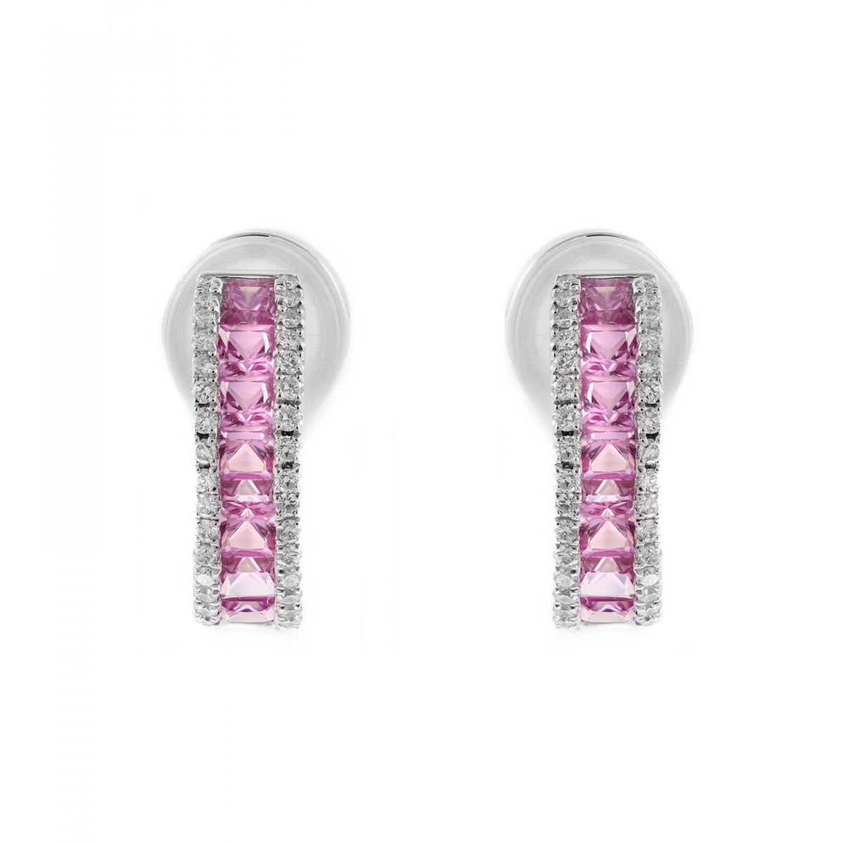 18ct white gold 1.84ct pink sapphire & 0.34ct diamond earrings