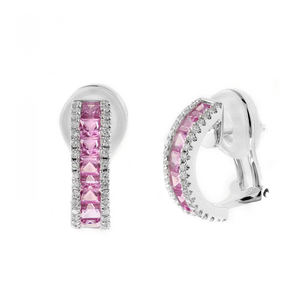 18ct white gold 1.84ct pink sapphire & 0.34ct diamond earrings