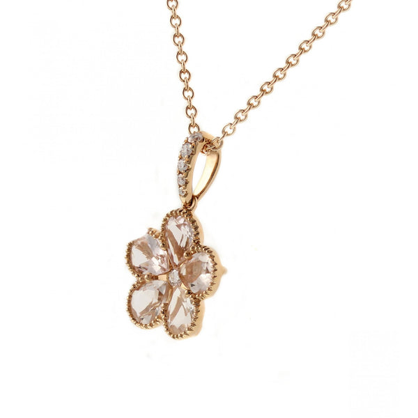 18ct rose gold 1.31ct morganite diamond flower cluster pendant