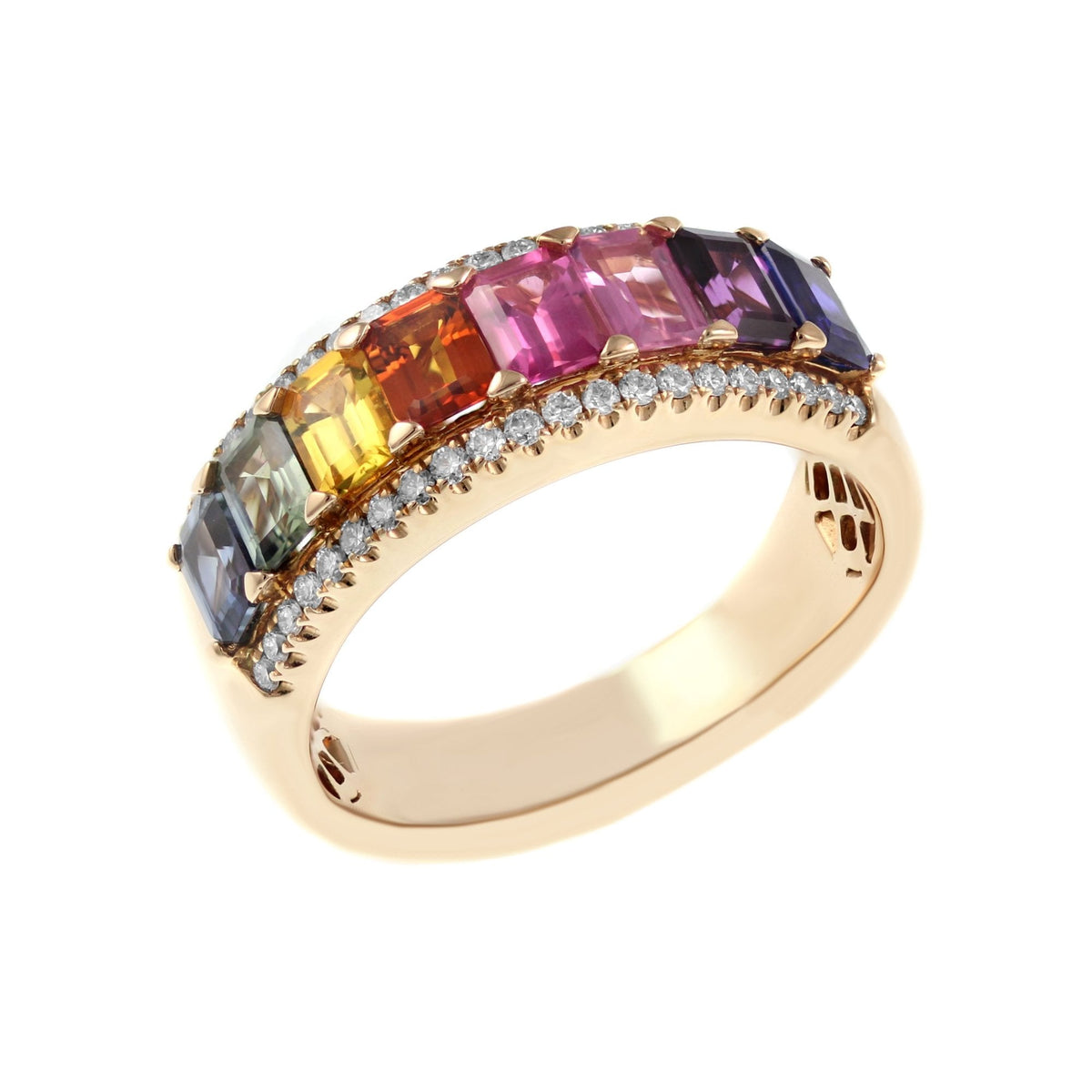 18ct rose gold 1.91ct multi sapphire & 0.20ct diamond ring