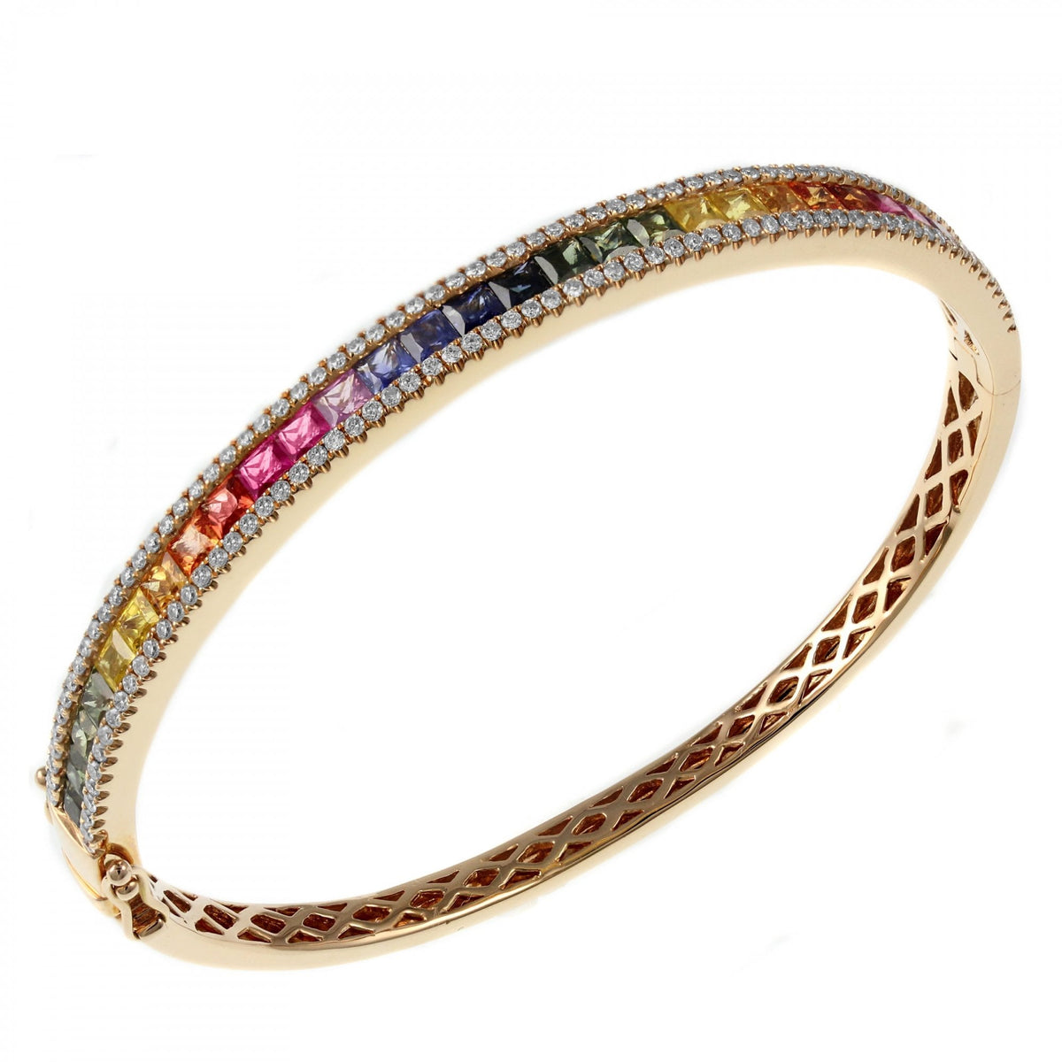 18ct rose gold 4.27ct mutli sapphire & 0.92ct diamond bangle