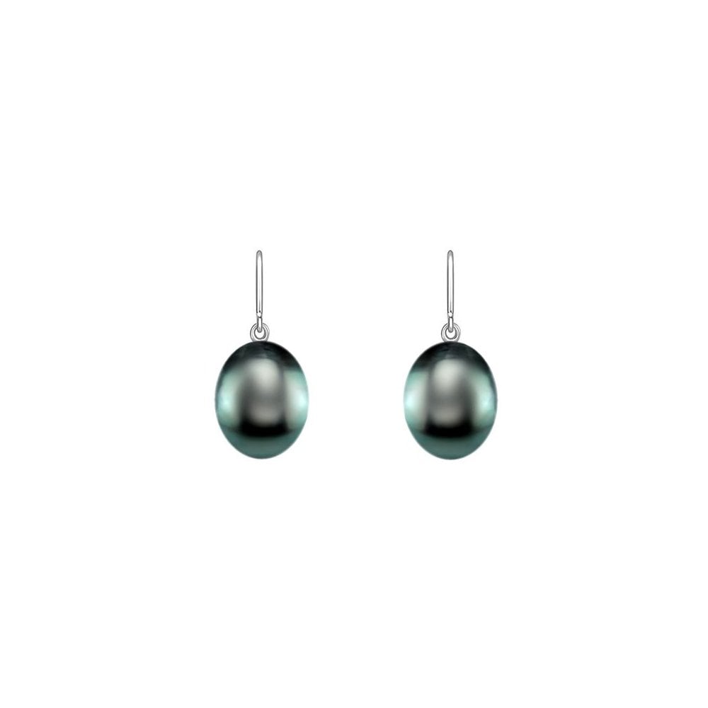 18ct white gold 9mm x 8.5mm freshwater black pearl hook earrings