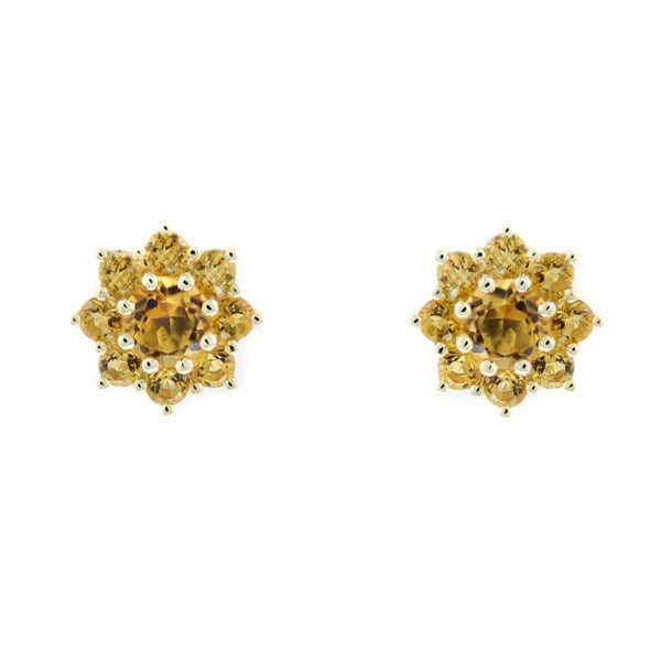 9ct yellow gold 4mm x 4mm citrine cluster earrings