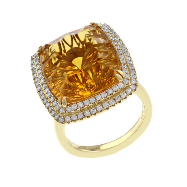 18ct yellow gold 17.88ct citrine & 0.68ct diamond ring