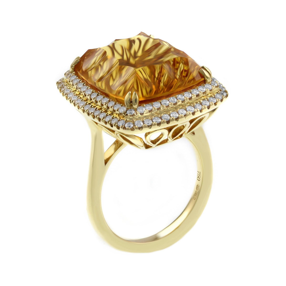18ct yellow gold 17.88ct citrine & 0.68ct diamond ring