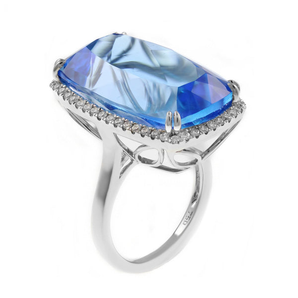 18ct white gold 38.17ct blue topaz & 0.47ct diamond ring