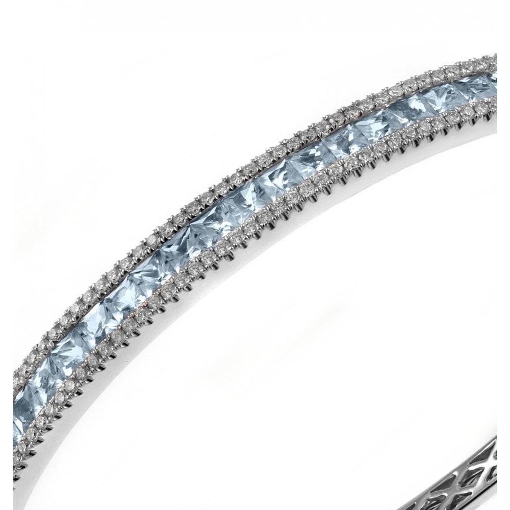 18ct white gold 2.91ct aquamarine & 0.88ct diamond bangle